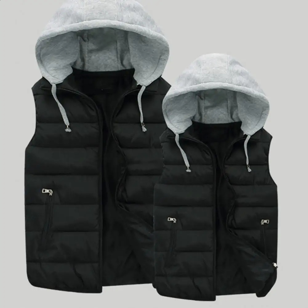 Mens winter vest mens waterproof sleeveless hooded mens winter vest autumn outdoor warm and casual cold jacket 240924