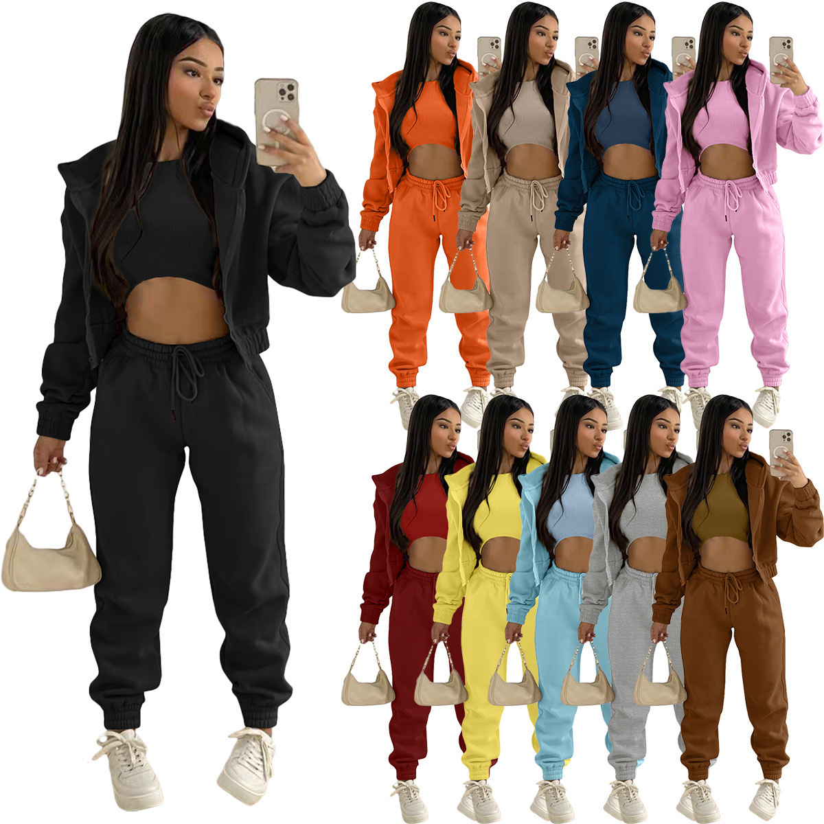 Designer Tracksuit Women Sportswear Sweatsuits Clothes Fall Winter Three Piece Set Letter Printed Vest Fleece Long Sleeve Hooded Hoodie And Pants