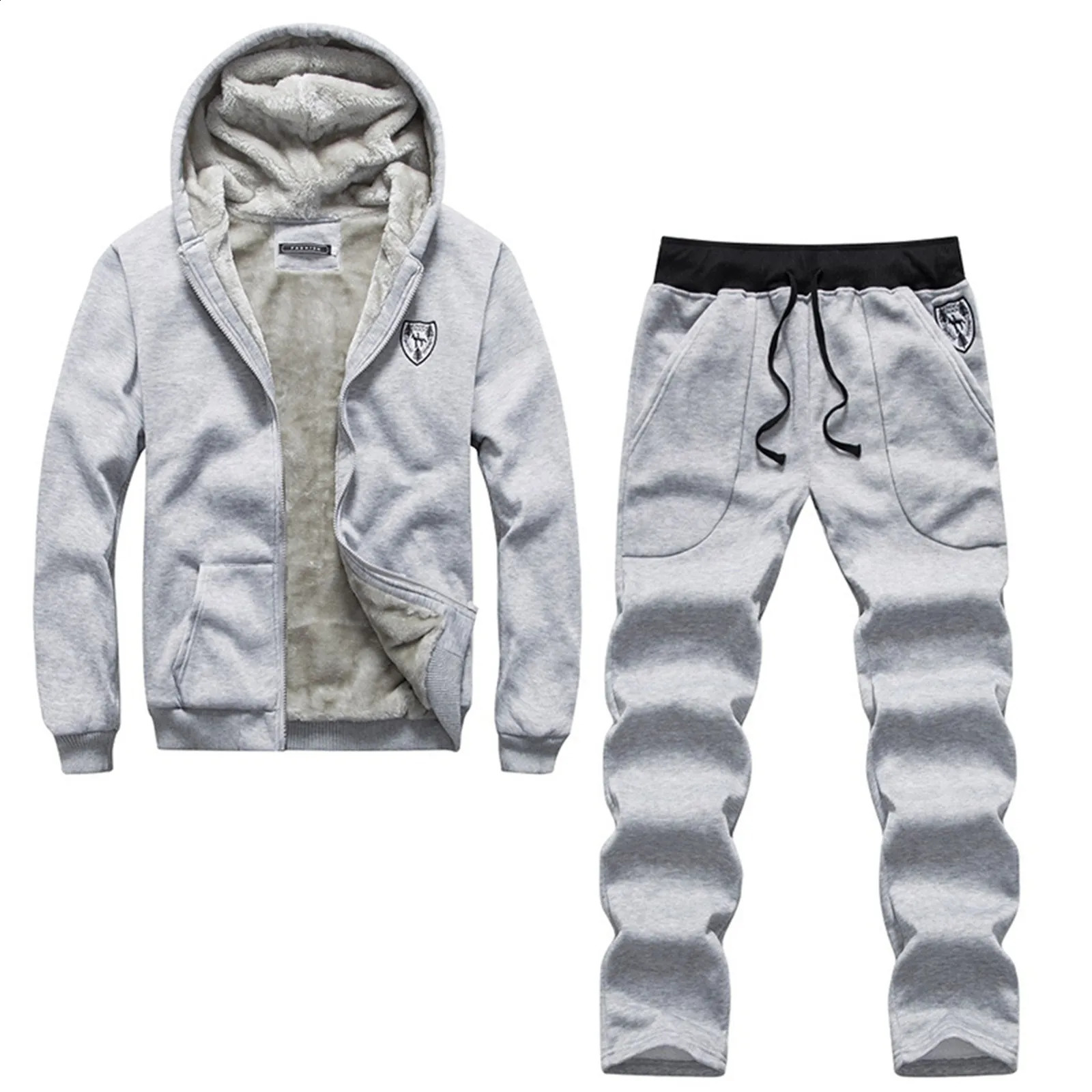Mens thick and warm sportswear 2-piece set autumn and winter fashion casual long sleeved plush hooded sweatshirt sports pants gym sportswear 2409