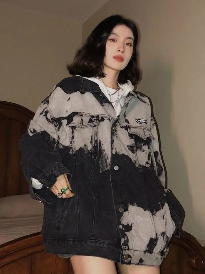 90S GRUNGE Y2K Gothic Coats surdimensionnés Femmes Femmes décontractées Retro Tie en denim Denim Maisons Top à la mode en vrac Street de laine de