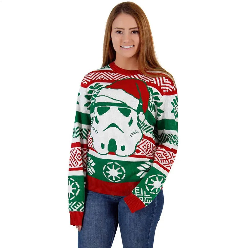 Pull d'automne de Noël pour femmes Winter Classic Imprimé zipper en tricot et streetwear streetwear à manches longues Vêtements décontractés 2409