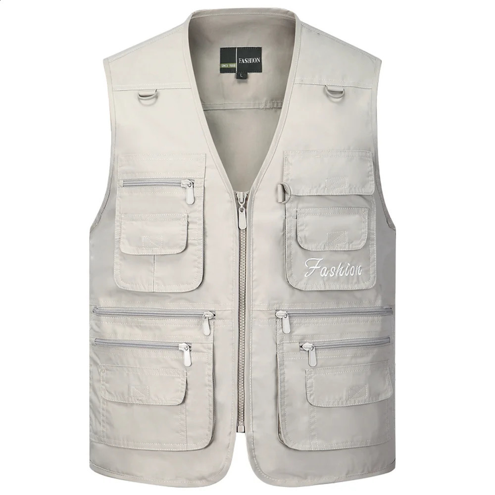 Summer quick drying thin mens vest with multiple pockets casual classic multiple pockets military green pographer bag work vest 240924
