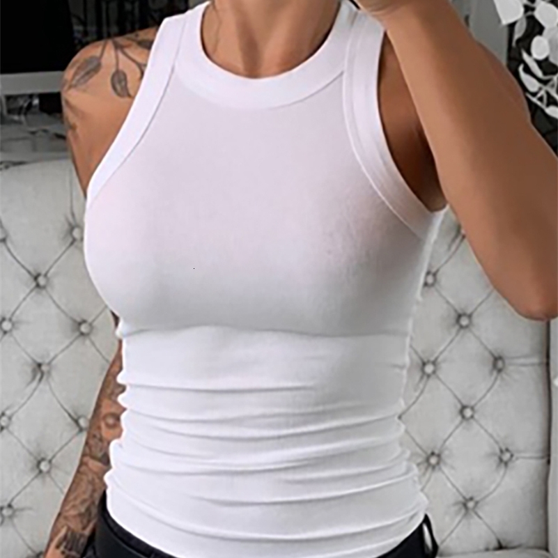 Women Solid Round Neck Ribbed Tank Top Camisole Summer Basic Elastic O y240918