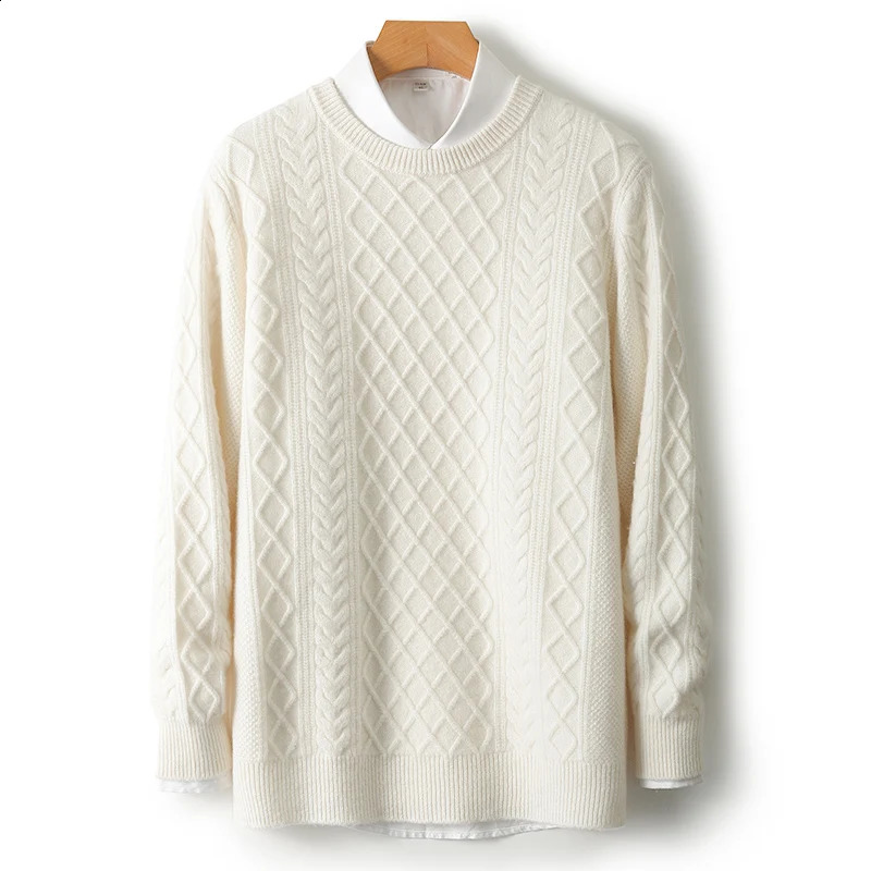 The -selling 100% mens thick round neck floral business casual long sleeved jacquard knitted cashmere top 240924