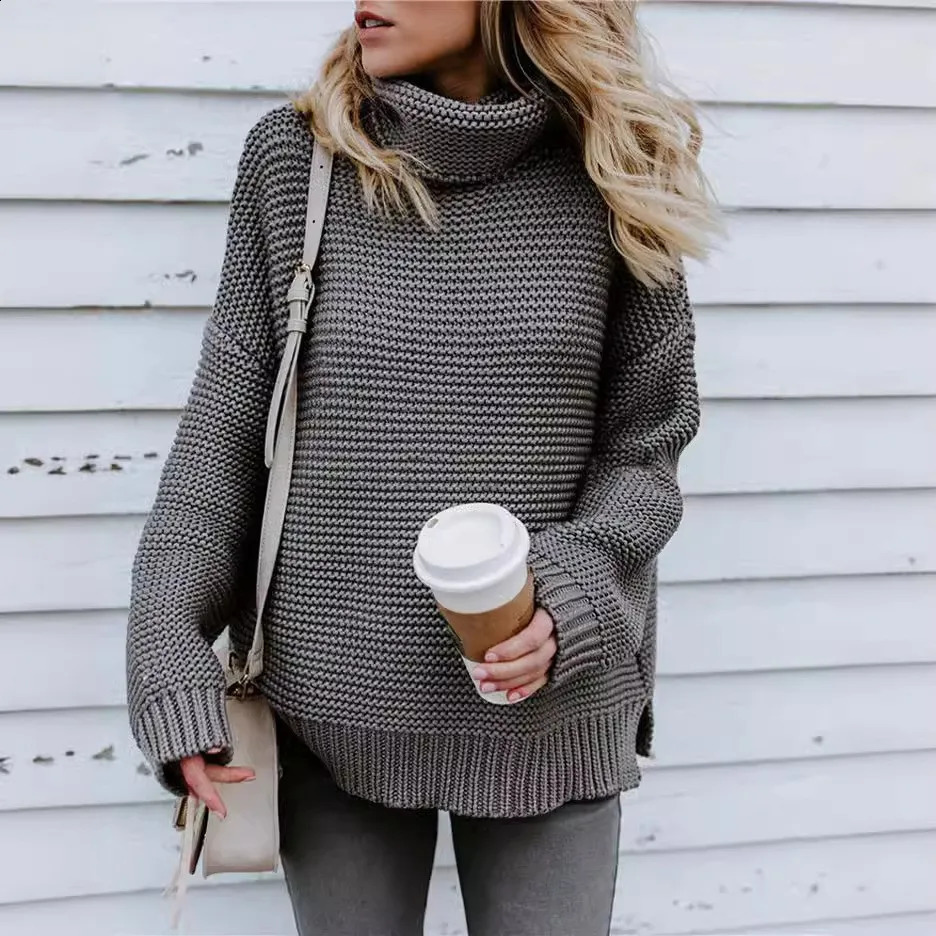 autumn and winter knitted sweater high neck long sleep 240924