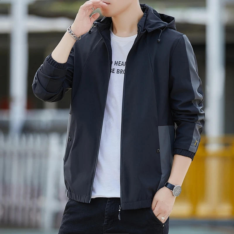Mens Spring and Autumn Zipper cardigan Long Sleeve Hooded Jacket Pocket Casual Loose Coat Fashion Business Top 240924