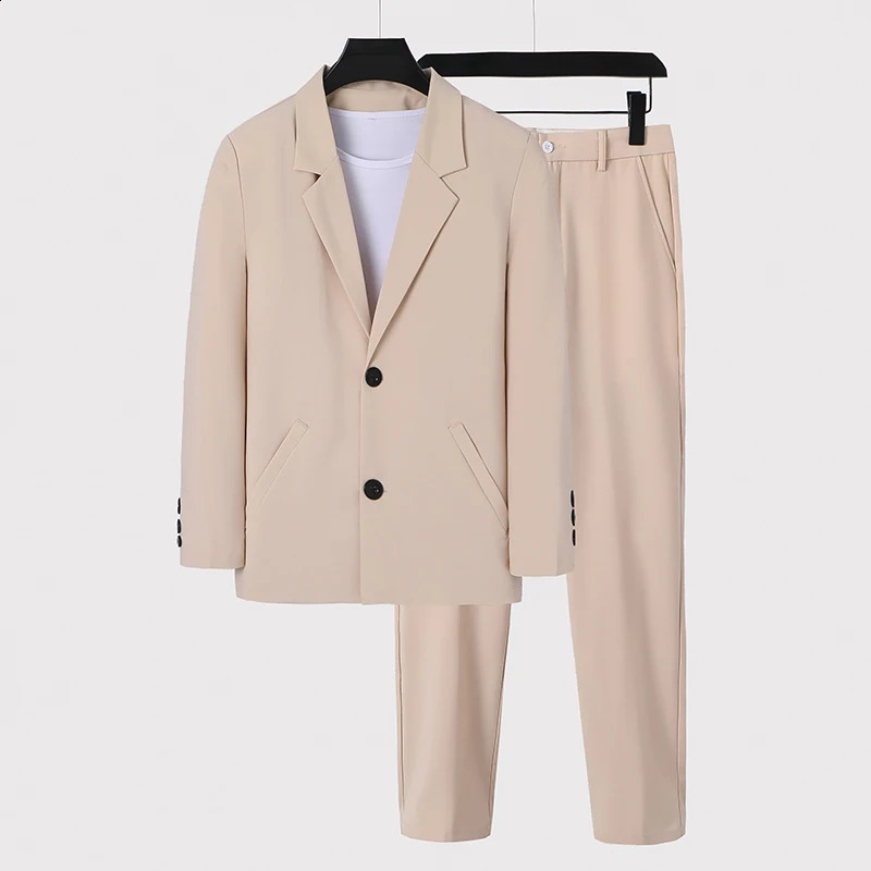 Boutique Blazer Trousers Mens Suit Business Port Style Casual Fashion Slim Korean Wedding Moderator Mens 2 Piece Set 240923