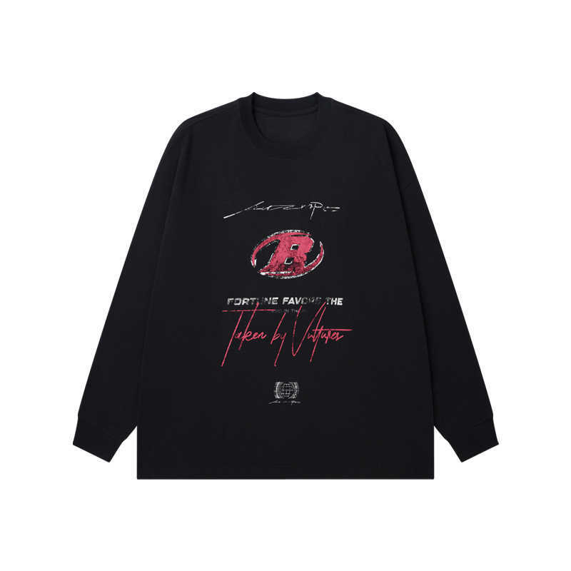 T-shirt masculin à manches longues en coton foncé de style noir luxe 300G marque de mode imprimée avec un top à bott