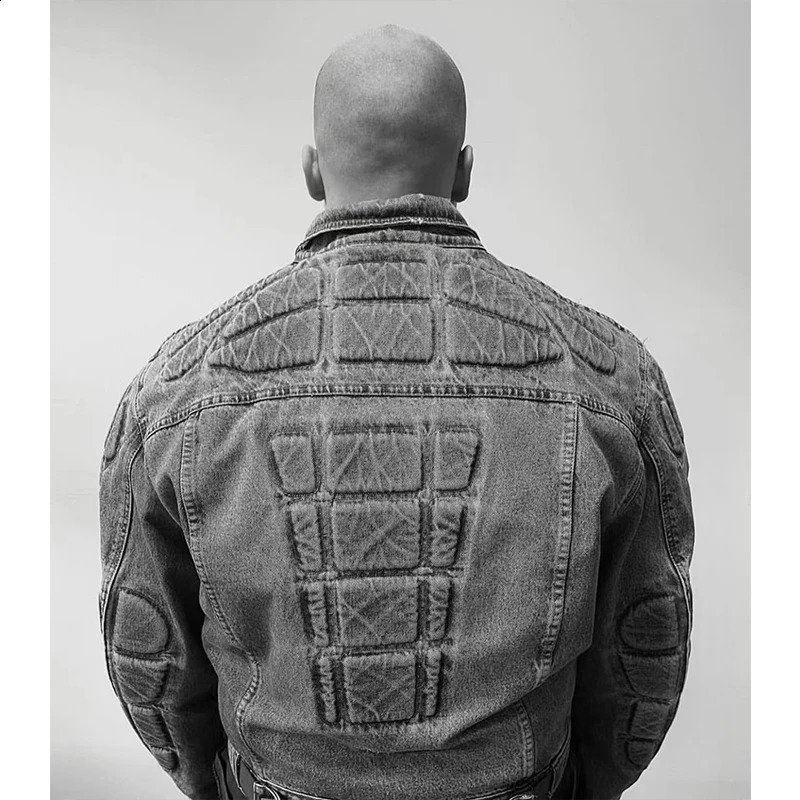 Firmranch Armor Padded Denim Jacket For Men Women Loose Turtle Shell Ripped Coat High Street Spring Autumn 240911Z