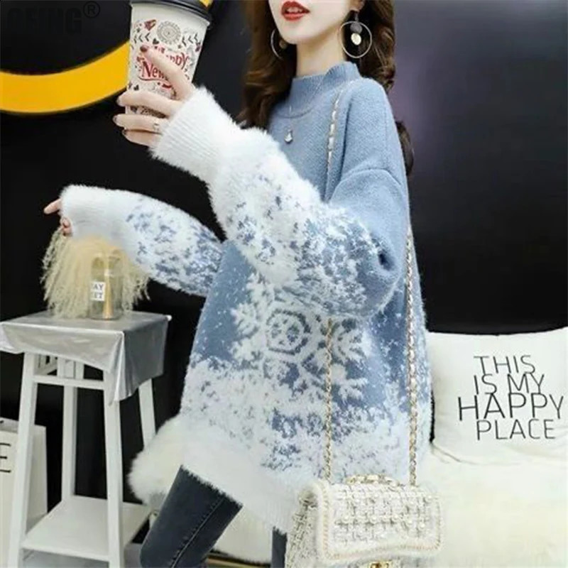 Pull d'hiver pour femmes Rétro tricots coréens Vêtements de Noël Pulllaon de Noël lâche Fleur Fleur Pullage femme Top 240923