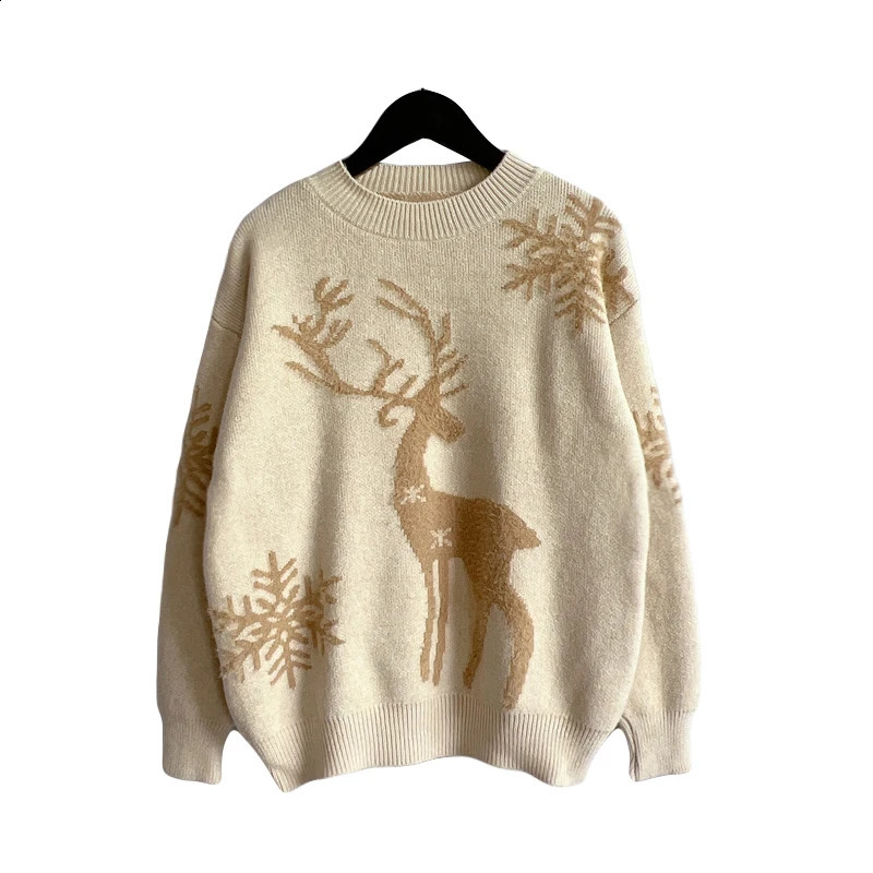 Pull de Noël femme cerf des neiges tricot doux col rond manches longues floral femme pull en tricot chaud et ample Années vêtements 240923