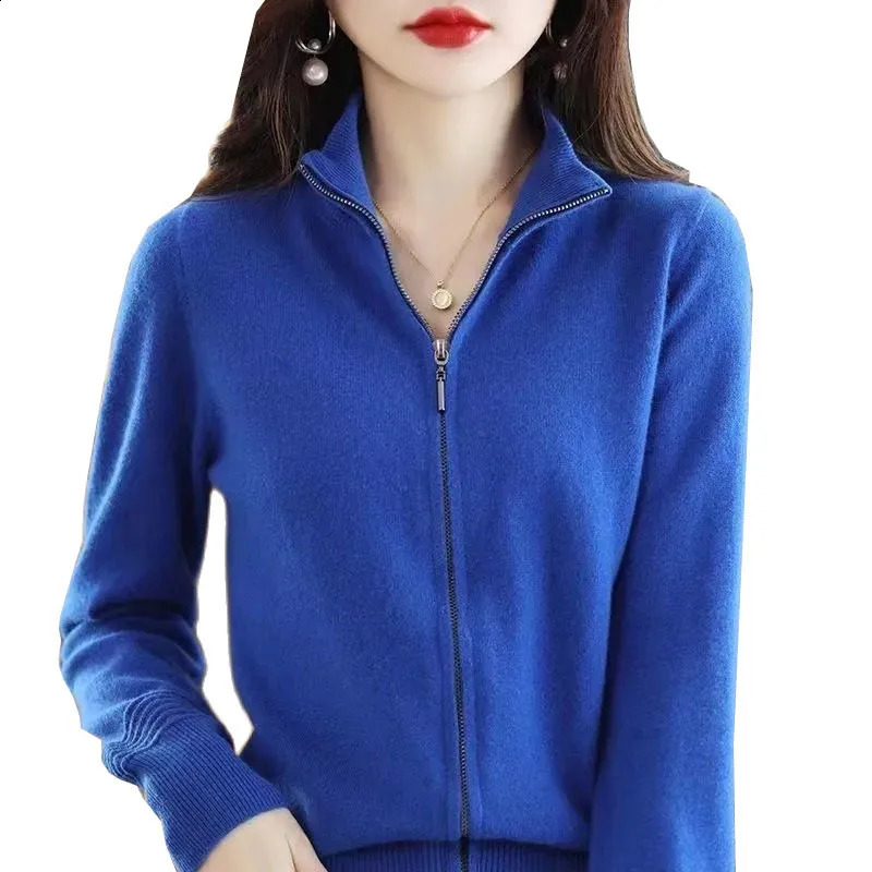Poule d'automne et hiver tricot pour femmes Pull en laine de laine épais slim slim slim slip collier éclair cardigan chariot en laine femme décon