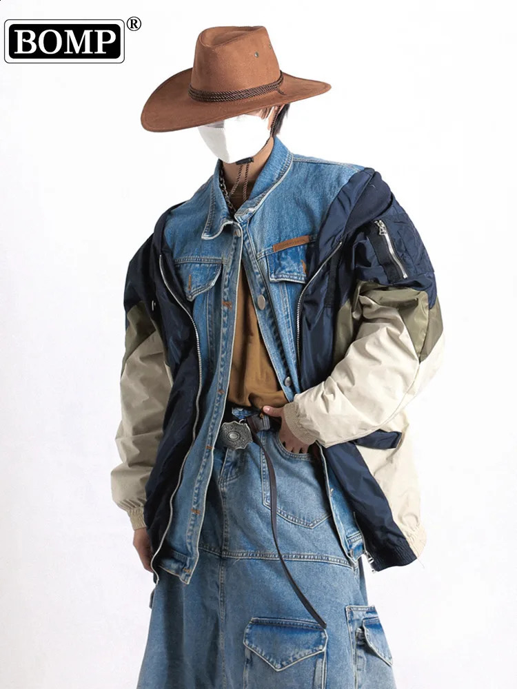 BOMP 2024 Autumn Men Denim Vintage Two Washable Versatile Loose Jacket Ruffian Jean Fashion 240911Z