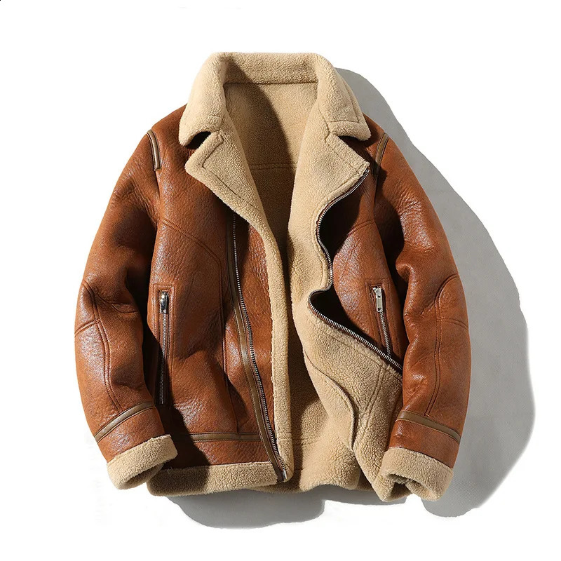 Veste d'hiver pour hommes avec doublure en fourrure intégrée et veste en cuir à col épaisse de haute qualité Top 240924