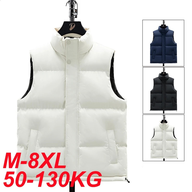 Plus Size 8XL 7XL 6XL Mens White Vest Jacket Winter Warm Sleeveless Coat High Quality Casual Vest Mens Autumn Thick Vest 240924