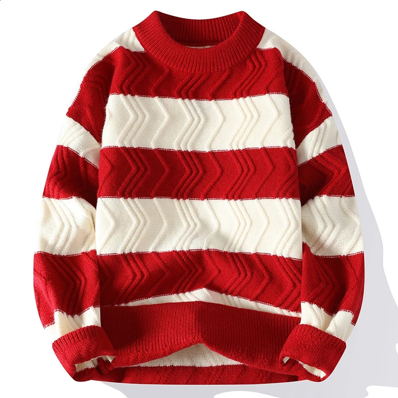 Autumn Winter Top Striped Christmas Lanka Korean Fashion Mens Thick Loose Mens Sweater 240923