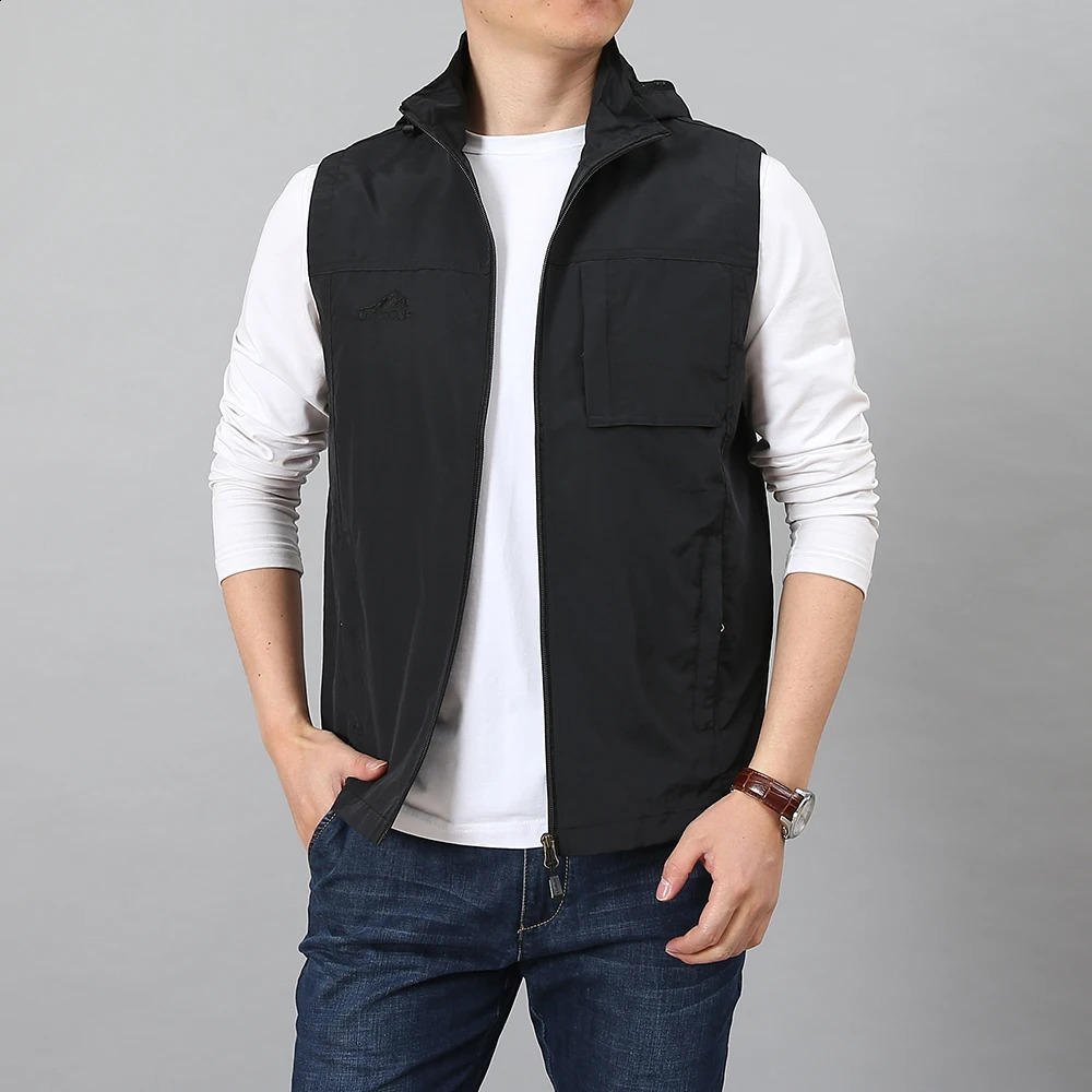 casual summer plus 7XL sleeveless mens multi pocket outdoor travel po with hat fishing vest 240924