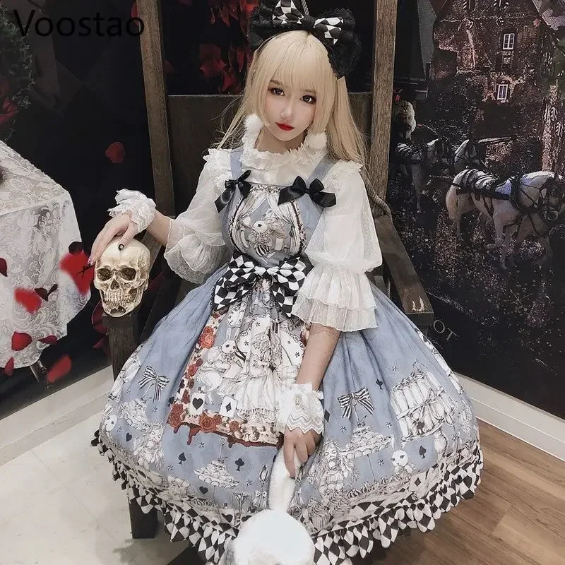 Japanese Gothic Lolita Dress for Girls Retro Black Funeral Lolita Jsk Dress for Women Harajuku Cool Sleeves Punk Pendant Dress 240924