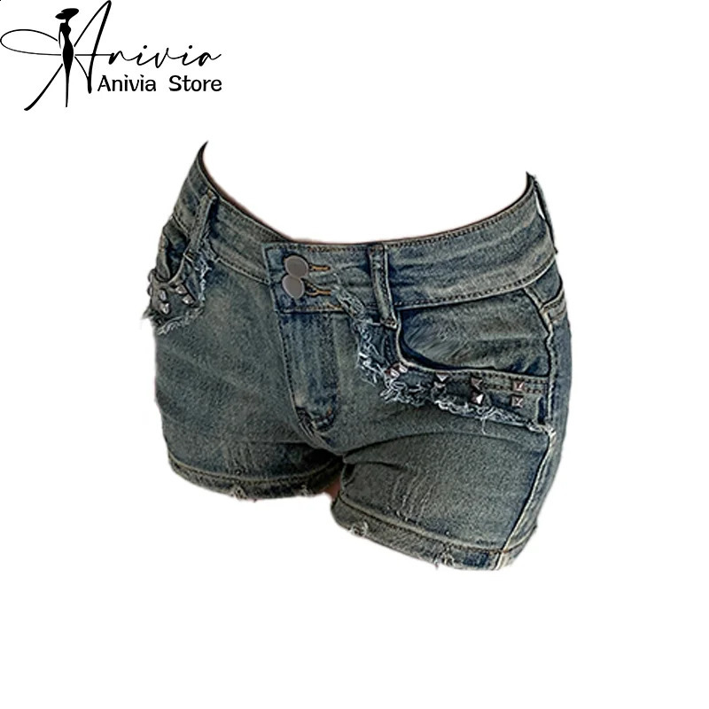Womens blue jeans retro Y2k Harajuku mini 90s denim shorts 2000s fashionable summer clothing 240924