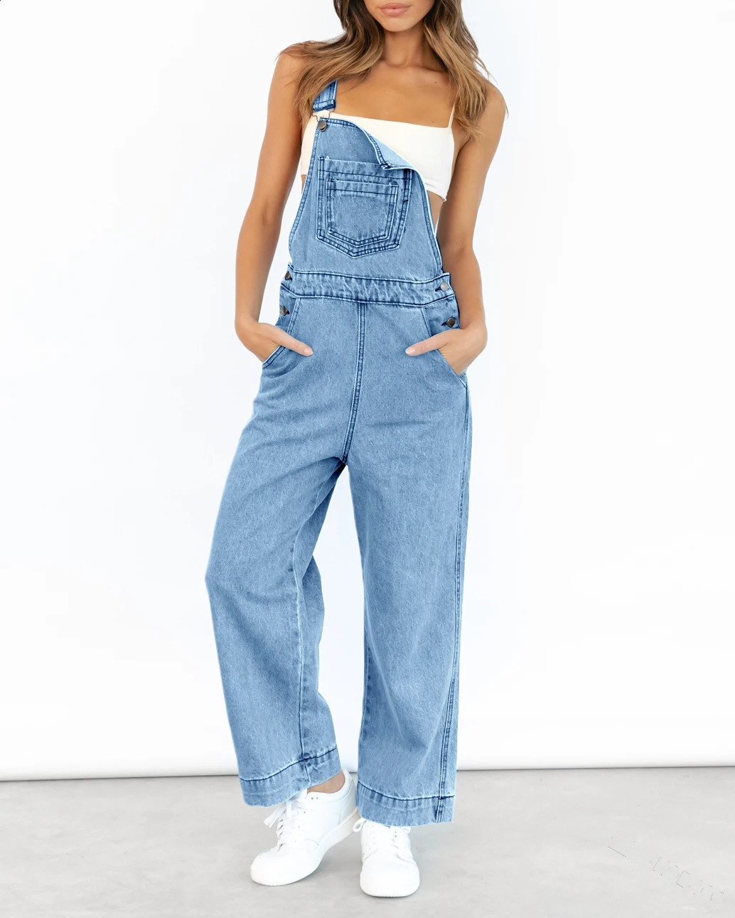 Fashion Denim Full Set Womens Jumps Cuit avec poches Pockets décontractés sans manches à sauts en une seule pièce Ligne large jeans lâches 240925