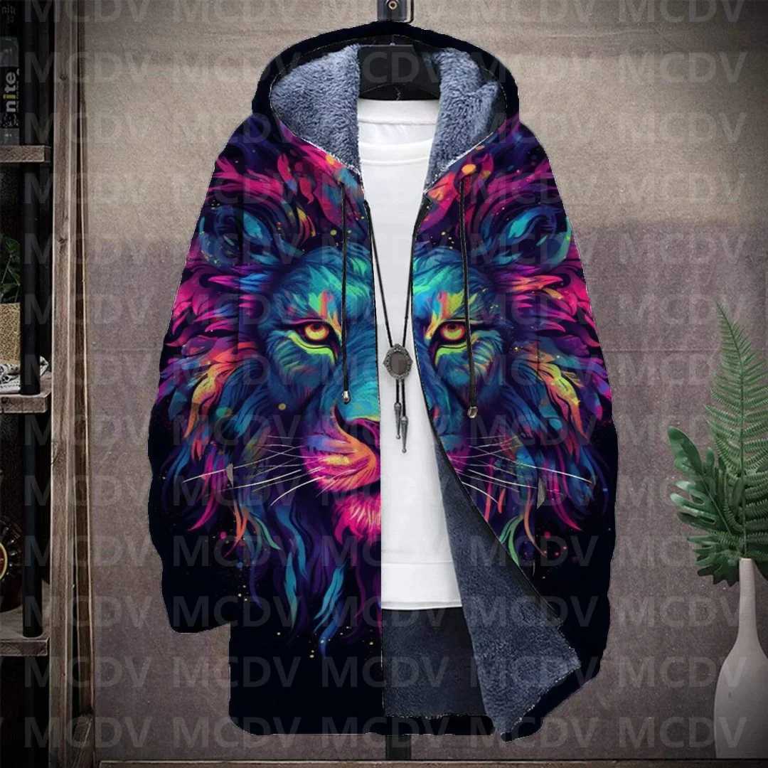 Masque en peluche épaisse à manches longues cardigan lion lion 3d en laine imprimée manteau unisexe veste chaude épaisse W240924