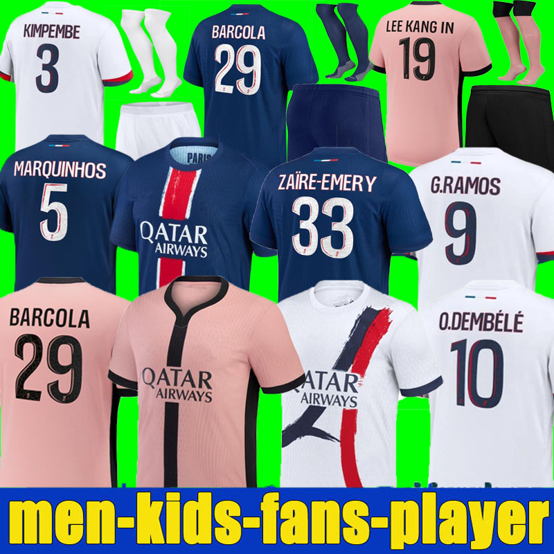 2024 2025 Mbappe O.Dembele Soccer Jerseys Hakimi Lee Kang en PSGS.Accueil Away 24 25 Maillot de Foot Marquinhos Barcola Football Shirt Homme Men