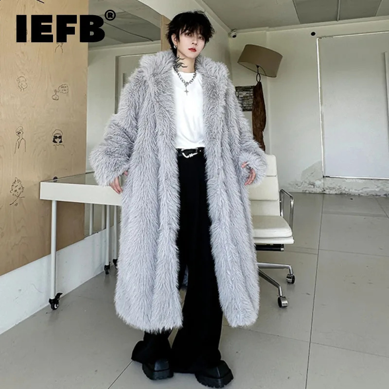 IEFB Trend Mens Medium to Long Faux Fur Coat Loose and Oversized Winter Fashion Wool Windproof Machine Coverage Kenee 9C3168 240925