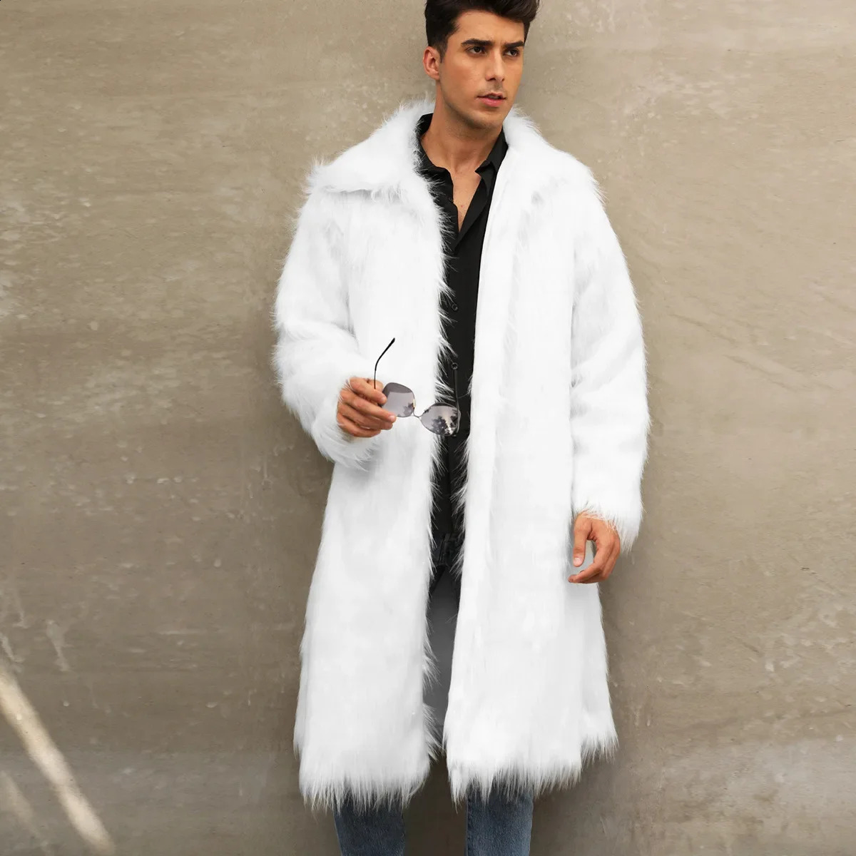 Mens faux fox fur leather jacket winter thick fluffy long sleeved warm furry jacket luxurious fur leather jacket Bontjas jacket 240925