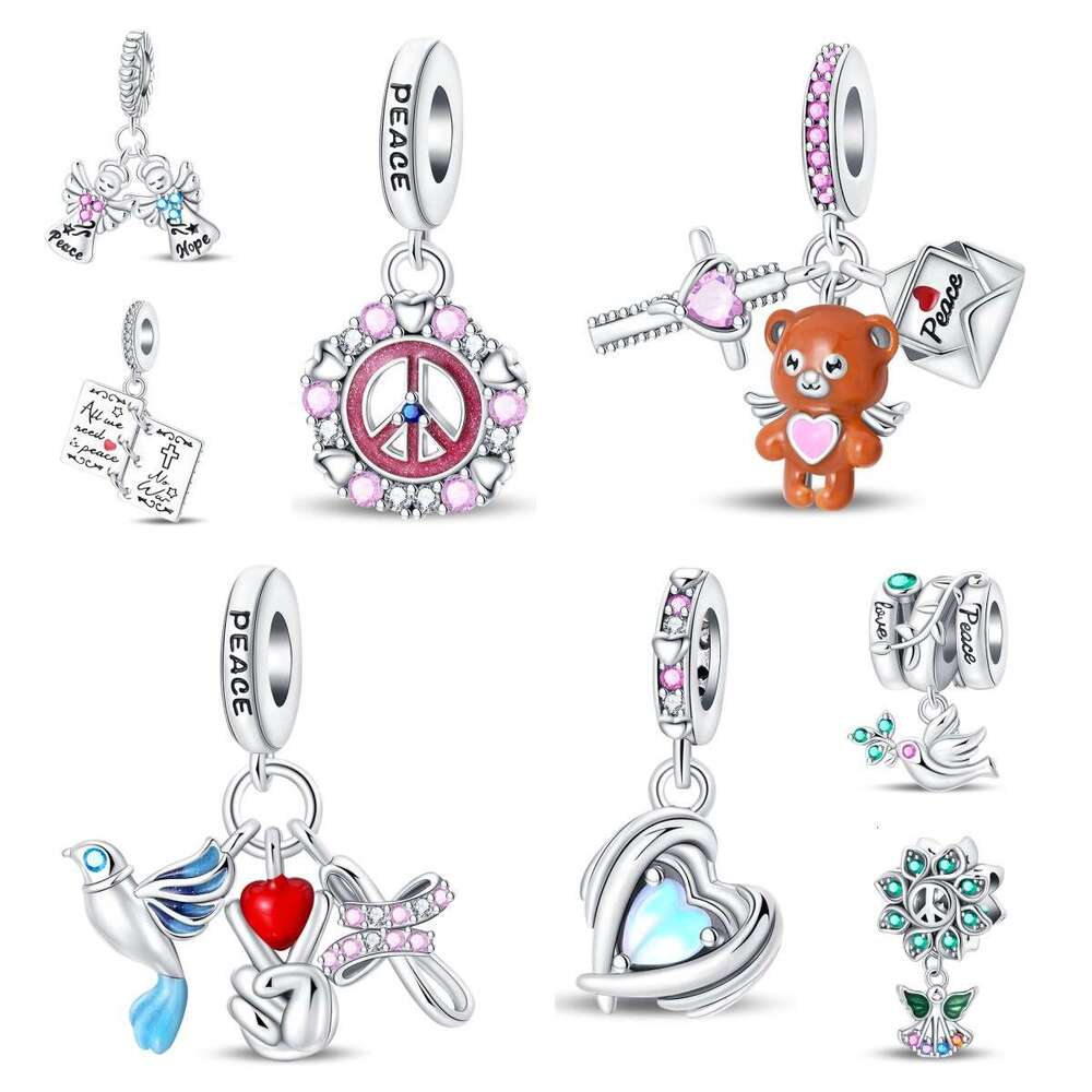 2024 New Fashion 925 Sterling Silver Peace and Hope Angel Pendant Charms Peace Wish Bear Beads Fit Originals Bracelet DIY Making For Women Jewelr