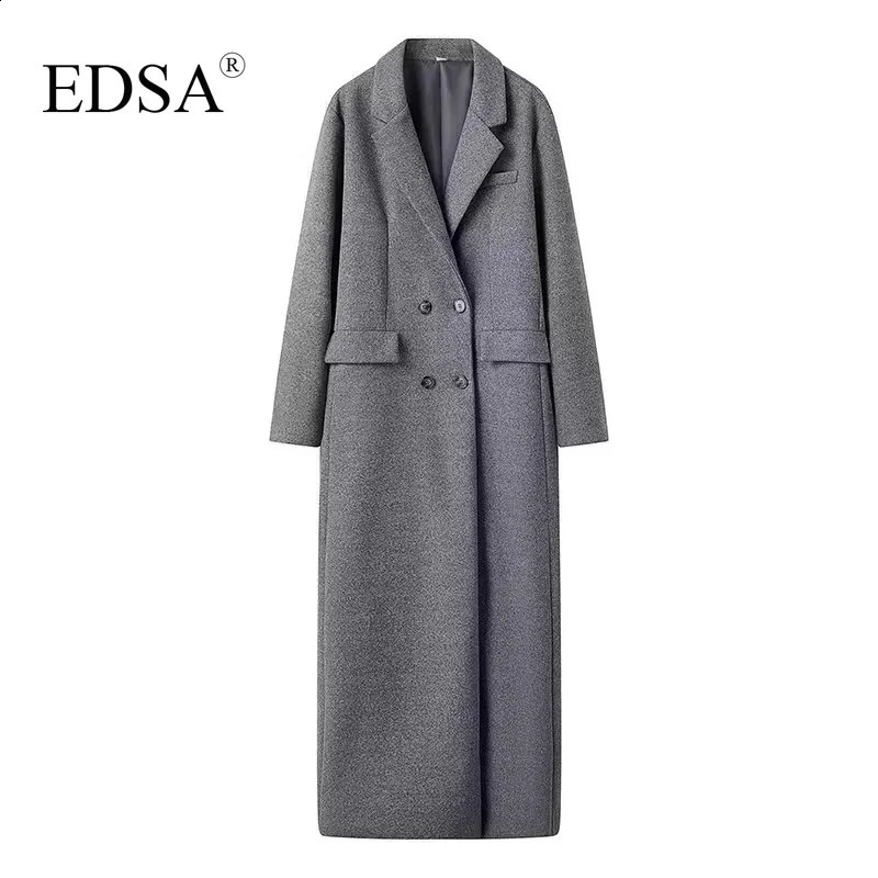 EDSA Womens Long Wool Blended Coat Double layered Winter Coat with Collar Warm Thick Coat Suitable for Casual Wearing 240925