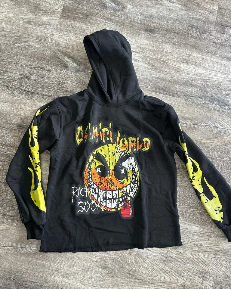 Y2K printed womens dress retro hooded sweatshirt hip-hop punk personality top back to school jacket oversized 240925