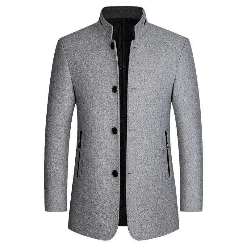 Grey Dove Wool Trench Coat Mens 2023 Winter New Vertical Collar Slim Fit Mens Wool Peacock Business Thick Coat Mens W240924