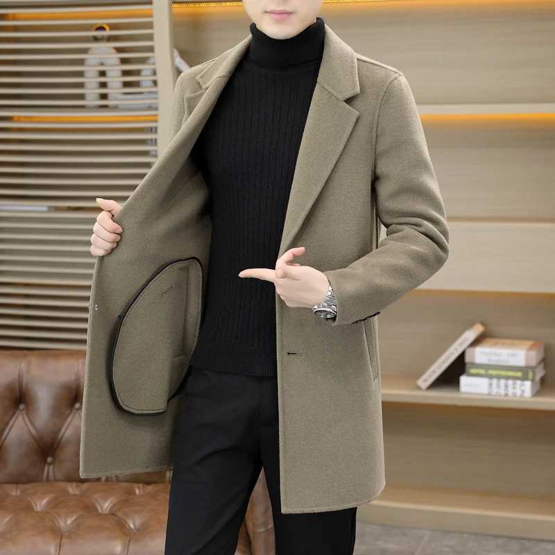 High quality double-sided coarse woolen coat mens new fashionable wool coat 2024 autumn and winter warm cashmere medium long trench coat W240924