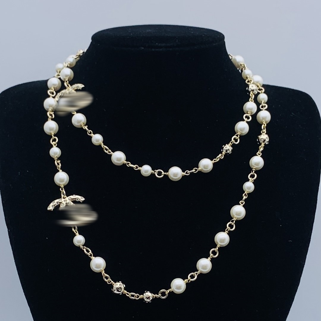 Designer Pearl Sweater Necklace for Women, Multi-Layered Chain, Elegant Vintage Jewelry-image-1106070049