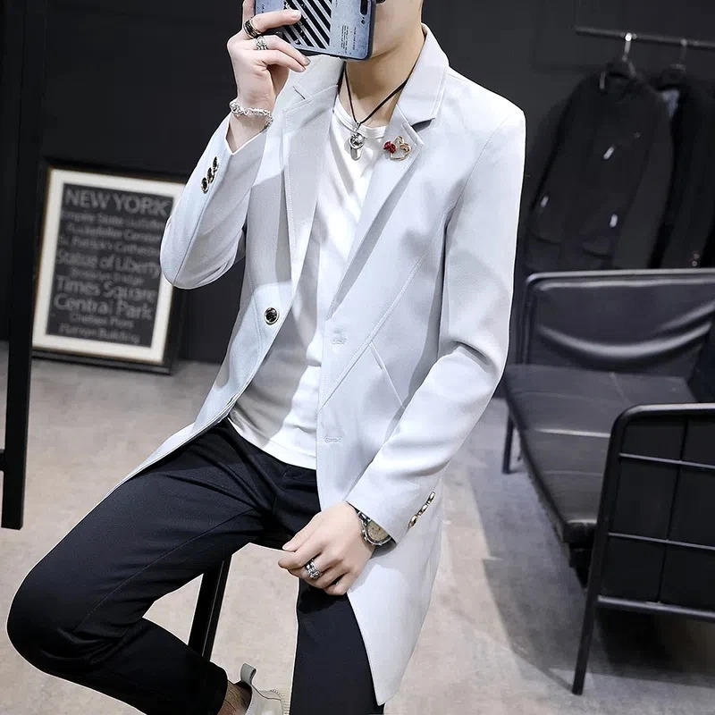 Mens autumn single breasted solid color coat ultra-thin long sleeved windproof jacket medium length Gabardina Hombre 240920