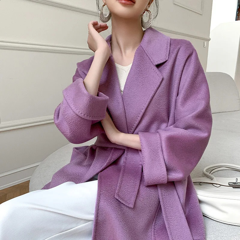 Automne 100% manteau en laine pour femmes ouverte couture longue manteau avec couche cachemire double face femme top 240925
