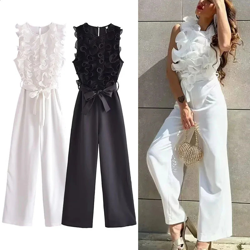 TRAF pleated white jumpsuit womens sleeveless long jumpsuit womens black bag elegant jumpsuit womens summer jacket 240925