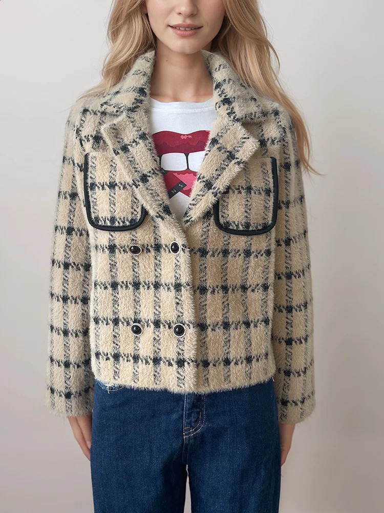 Plain retro cut knitted jacket warm faux mink short fur coat winter soft high street coat womens clothing 240925