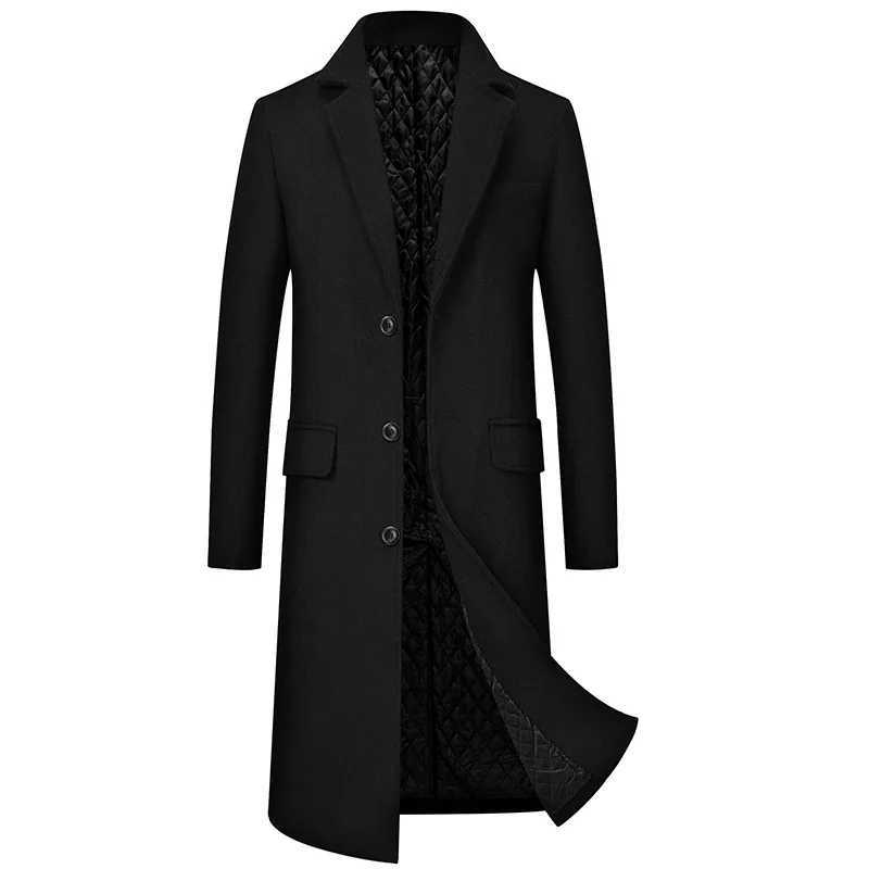 Mens autumn and winter X long wool jacket mens business and leisure ultra-thin solid wool windproof jacket high-quality thick warm trench jacket