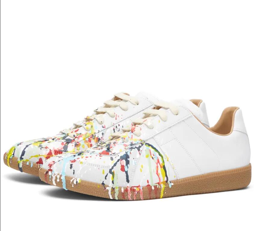 New Luxury Designer Men's Casual shoes Leather sneakers mm sneakers paint splatter low top trainers black lace up replicas sports runner fla