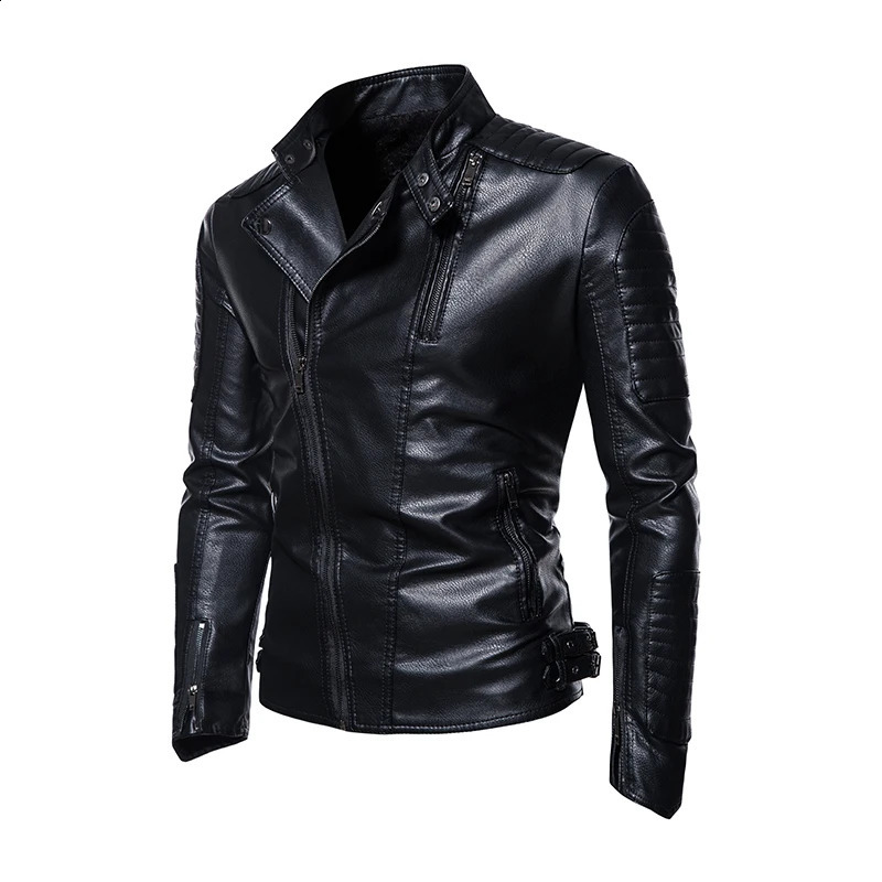 Motorcycle Slim PU Leather Jacket Mens Business Slim Leather Jacket British Fashion High Quality Mens PU Leather Jacket 240924