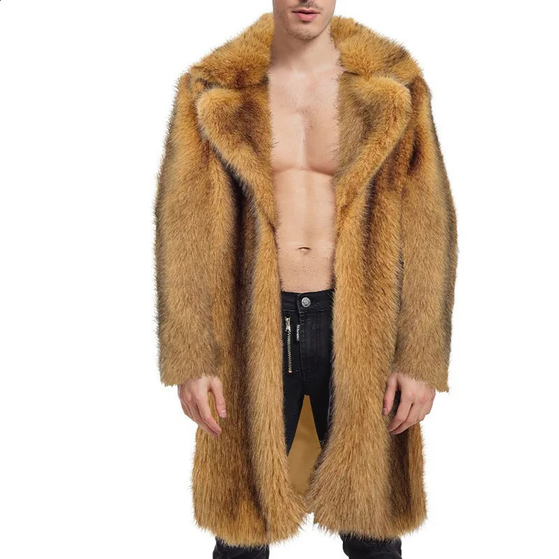 Long coat artificial fur mens coat lapel autumn and winter full set jacket thick warm casual and simple long coat Coats 240925