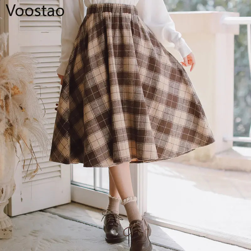 Autumn and Winter Wool Plain Vintage Womens Skiing Japanese Style Fashion Splicing Work Elegant Midi Skiing Women Y2k Korean Fashion Skiing 24092