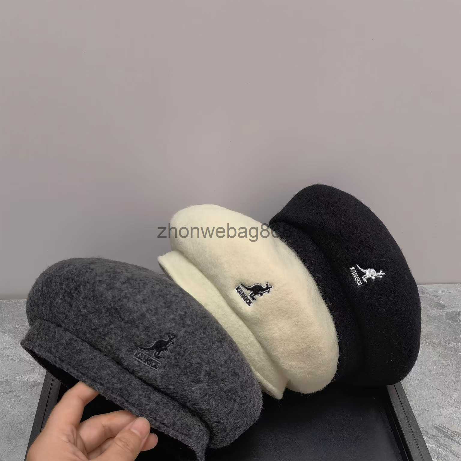 Wide Brim Bucket Hats Embroidered kangaroo pumpkin beret with letters highlighting the face of young men women autumn and winter woolen artist ha J2