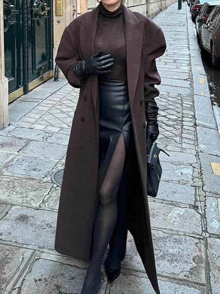 Fashionable womens coat with collar pockets full sleeves long jacket double chest autumn and winter womens jacket 240925