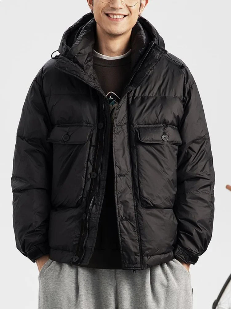 Winter inflatable down jacket womens solid single hooded large pocket jacket cotton pad warm Parka pocket casual jacket 240926