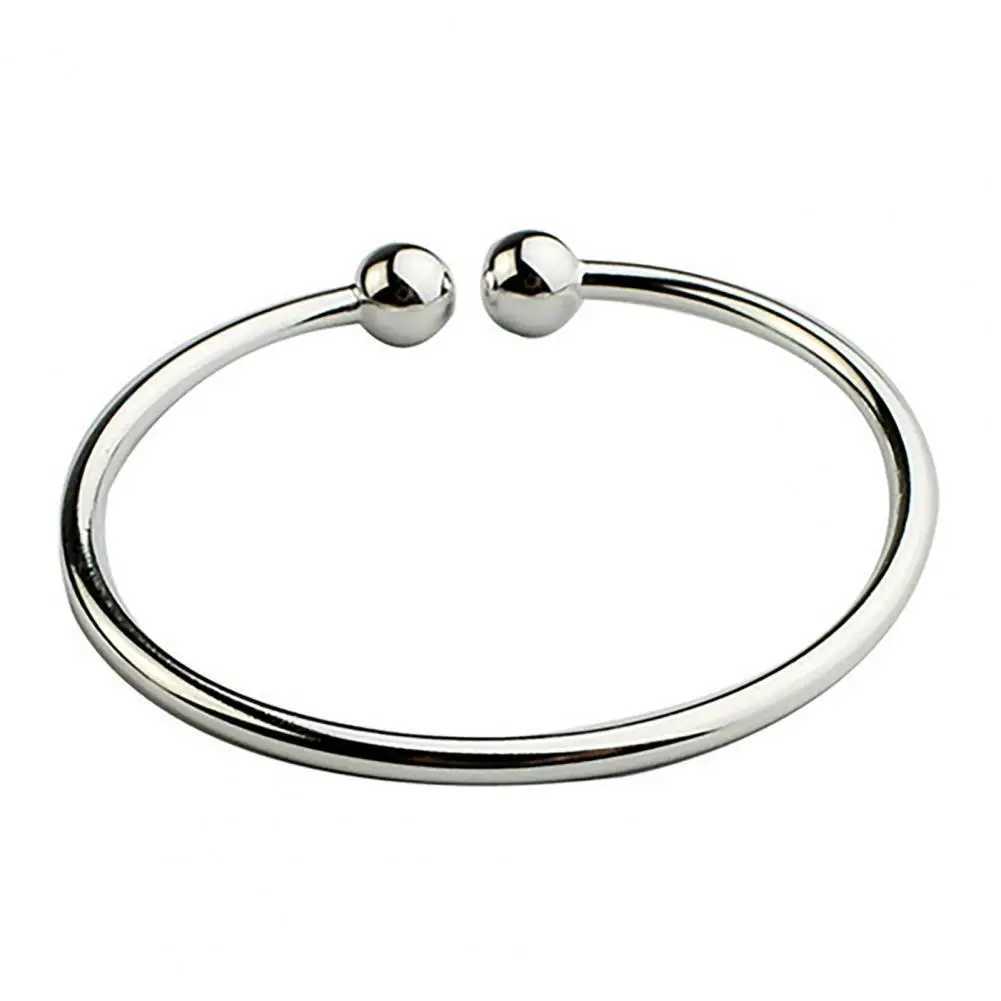 Bracelet de perles simples en acier inoxydable plaqué argent pour femmes, manchette ouverte, 19, 5cm, W240925