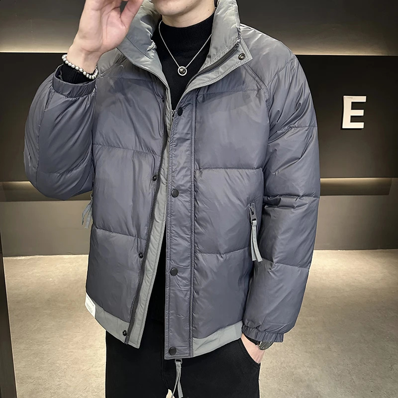 Leisure autumn mens windproof duck down jacket jacket stand up collar warm inflatable jacket solid loose clothing Parka 240926
