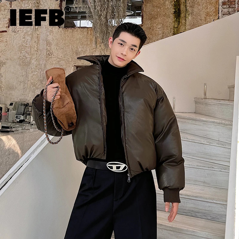 IEFB winter mens cotton clothing ribbed cuffs zipper white duck down jacket loose niche fashionable mens apron jacket 9C3395 240926