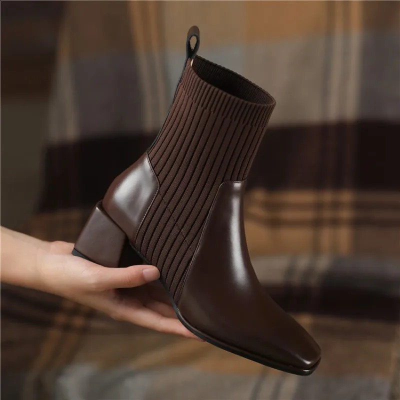 2024 Autumn Winter Ankle Socks Shoes Womens Fashion Short Boots Knitted Short Boots Womens High Heels Botas De Mujer 240926